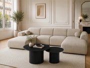 A U-SHAPED SOFA IN OFF WHITE SHADE WITH TWO EXTENDSED CHAISE STYLE ENDS WITH A CENTRAL SEATING SECTION . MEASUREMENT 165X370X165CM