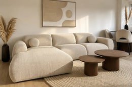 A CLOUD BIS ANGLE LEFT SIDE SOFA WITH UPHOLSTERY FABRIC  IN BEIGE FINSIH . MEASUREMENT 290X165CM