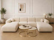 A PANORAMIC U-SHAPED SOFA WITH UPHOLSTERY FABRIC IN BEIGE FINISH. MEASUREMENT 165X370X165CM
