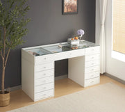 AN ELEGANT DRESSING TABLE WITH GLASS AND WHITE FINISH INCLUDES 13 DRAWERS. MEASUREMENT 150X60X80CM