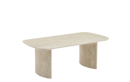 TINA COFFEE TABLE IN TRAVERTINE EFFECT LEGS WITH MATTE TRAVERTINE CERAMIC TABLETOP . MEASUREMENT 120X60X45CM