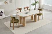 CAMELIA EXTENDABLE DINING TABLE - TRAVERTINE CERAMIC TABLETOP , BEECH EFFECT MDF BASE . MEASUREMENT 160/200X90X75CM