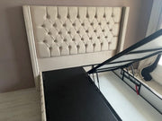CAMA BEIGE CON CANAPÉ Y DETALLES DE TERCIOPELO TAPIZADO 160X200CM