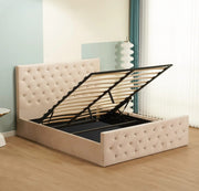 VICTORIA CAMA WITH SOMMIER STORAGE WITH BEIGE VELVET 140X190CM
