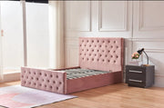 CAMA VICTORIA CON SOMIER ABATIBLE CON CAPITONÉ EN TERCIOPELO ROSA 140X190CM