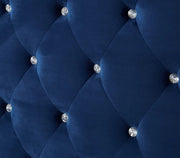 CAMA PRESTIGE CON SOMIER Y ALMACENAJE, TERCIOPELO AZUL CON BOTONES, 140X190CM