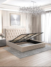 CORSICA CAMA WITH SOMMIER STORAGE WITH BEIGE VELVET 160X200CM
