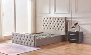 CAMA CANAPÉ VICTORIA CON TERCIOPELO MOCHA CON CAPITONÉ DE DIAMANTES 140X190CM