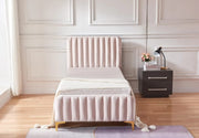 CAMA FAYE, DISEÑO LINEAL CAPITONÉ, TERCIOPELO ROSA 90X190CM