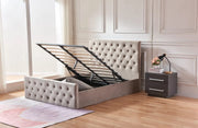 CAMA CANAPÉ VICTORIA CON TERCIOPELO MOCHA CON CAPITONÉ DE DIAMANTES 140X190CM