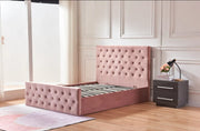 CAMA CANAPÉ VICTORIA CON CAPITONÉ Y TERCIOPELO ROSA 160X200CM