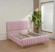 FAYE SOMMIER BED WITH LINEAR TUFTED DESGIN AND PINK VELVET 140X190CM