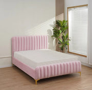FAYE SOMMIER BED WITH LINEAR TUFTED DESGIN AND PINK VELVET 140X190CM