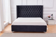 CAMA SOMIER CON DOBLE TACHUELAS Y CAPITONÉ EN TERCIOPELO NEGRO 180X200CM