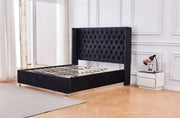 CAMA SOMIER CON DOBLE TACHUELAS Y CAPITONÉ EN TERCIOPELO NEGRO 180X200CM