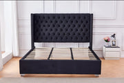 CAMA SOMIER CON DOBLE TACHUELAS Y CAPITONÉ EN TERCIOPELO NEGRO 180X200CM