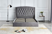 Cama con canapé SULTAN SOMMIER, diseño capitoné con terciopelo negro 180x200cm