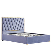 CAMA CON BASE TAPZADA VERA CON TERCIOPELO GRIS 140X190CM