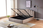 CAMA DOHA TAPIZADA CON ALMACENAMIENTO EN TERCIOPELO MOCCA 140X190CM
