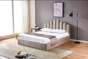 CAMA DOHA TAPIZADA CON ALMACENAMIENTO EN TERCIOPELO MOCCA 140X190CM