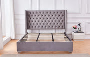 DOUBLE STUDDED TUFTED SOMMIER BED WITH GREY VELVET 180X200CM
