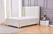BASE DE CAMA DOBLE TAPIZADA CON TERCIOPELO BEIGE 140X190CM