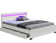 Cama canapé LED de polipiel blanca con cajones de 140x190cm