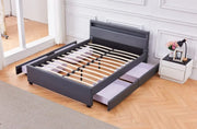 LED SOMMIER BED WITH GREY FAUX LEATHER WITH DRAWERS 140X190CM