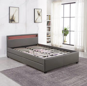 LED SOMMIER BED WITH GREY FAUX LEATHER WITH DRAWERS 140X190CM