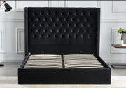 CLOUTE DOUBLE STUDDED TUFTED SOMMIER STORAGE BED WITH BLACK VELVET 140X190CM