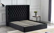 CLOUTE DOUBLE STUDDED TUFTED SOMMIER STORAGE BED WITH BLACK VELVET 140X190CM