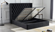 CLOUTE DOUBLE STUDDED TUFTED SOMMIER STORAGE BED WITH BLACK VELVET 140X190CM