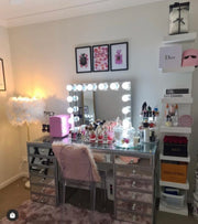 VANITY SET WITH MIRROR + BLUETOOTH MIRROR WITH LED LIGHTS , MIRRORED SHELVES /TRAYS,MDF SRRUCTURE DRESSING TABLE - 80X130CM AND MIRROR - 75X110CM