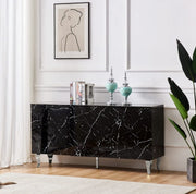 APARADOR BARROCO CON MÁRMOL NEGRO LACADO - 3 PUERTAS 160X40X80CM CON PATAS CROMADAS