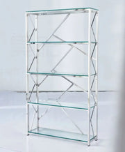GEOMAG SHELF WITH CHROME 100X30X180CM.TEMPERED GLASS SHELVES , CHROME STEEL FRAME