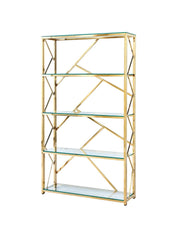 GEOMAG ESTANTERÍA CON ESTANTES DE CRISTAL TEMPLADO DORADO Y ESTRUCTURA DE ACERO DORADO DE 100X30X180CM
