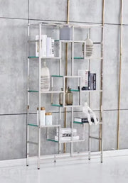RICHMONT SHELF WITH CHROME LEGS AND TEMPERED GLASS SILVER SHELF WITH 100X300X180CM