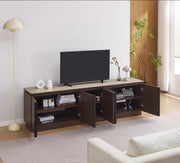 BAIETA TV UNIT WITH WALNUT EFFECT MDF , 3 DRAWERS WITH MATTE TRAVERTINE CERAMIC TOP 200X40X60CM