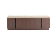 BAIETA TV UNIT WITH WALNUT EFFECT MDF , 3 DRAWERS WITH MATTE TRAVERTINE CERAMIC TOP 200X40X60CM