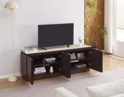 MUEBLE TV BAIETA CON MDF EFECTO NOGAL, 2 CAJONES CON CUBIERTA CERÁMICA TRAVERTINO MATE 160X40X60CM