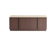 MUEBLE TV BAIETA CON MDF EFECTO NOGAL, 2 CAJONES CON CUBIERTA CERÁMICA TRAVERTINO MATE 160X40X60CM