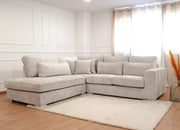 MARBELLA LEFT CORNER SOFA WITH BEIGE COLOR AND CUSHIONS AND 100% SYNTHETIC FABRIC 315X230 CM