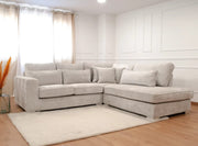 MARBELLA RIGHT CORNER SOFA WITH BEIGE COLOR AND CUSHIONS AND 100% SYNTHETIC FABRIC 315X230 CM