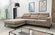 LEFT CORNER SOFA WITH BEIGE VELEVET WITH WOODEN STRUCTURE AND HIGH RESILIENCE FOAM 265X200CM
