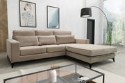 RIGHT CORNER SOFA WITH BEIGE VELEVET WITH WOODEN STRUCTURE AND HIGH RESILIENCE FOAM 265X200CM