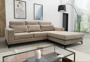 RIGHT CORNER SOFA WITH BEIGE VELEVET WITH WOODEN STRUCTURE AND HIGH RESILIENCE FOAM 265X200CM