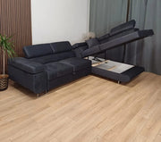 SOFÁ CONVERTIBLE RINCONERA TOULOUSE DE TERCIOPELO NEGRO CON ESTRUCTURA DE MADERA, DE ALTA RESILIENCIA, 275X205CM