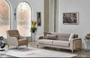 VANESSA CONVERTIBLE SOFA SET IN BEIGE VELVET 3+2+1 220X76X83CM