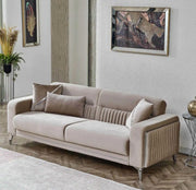 VANESSA CONVERTIBLE SOFA SET IN BEIGE VELVET 3+2+1 220X76X83CM