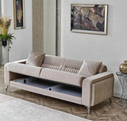VANESSA CONVERTIBLE SOFA SET IN BEIGE VELVET 3+2+1 220X76X83CM
